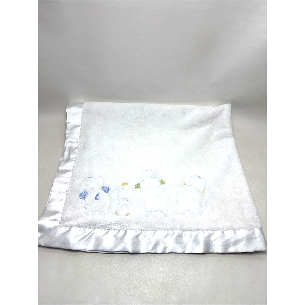 Carters #35623 White Plush Satin  Edge Animal Puppy Duck Lamb Bear Baby Blanket